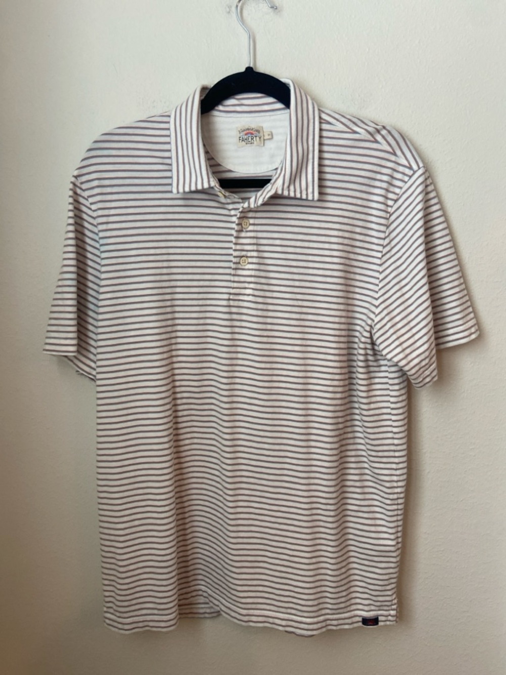 Faherty Brand Striped Cotton Polo Shirt White Blue Rust Size Large